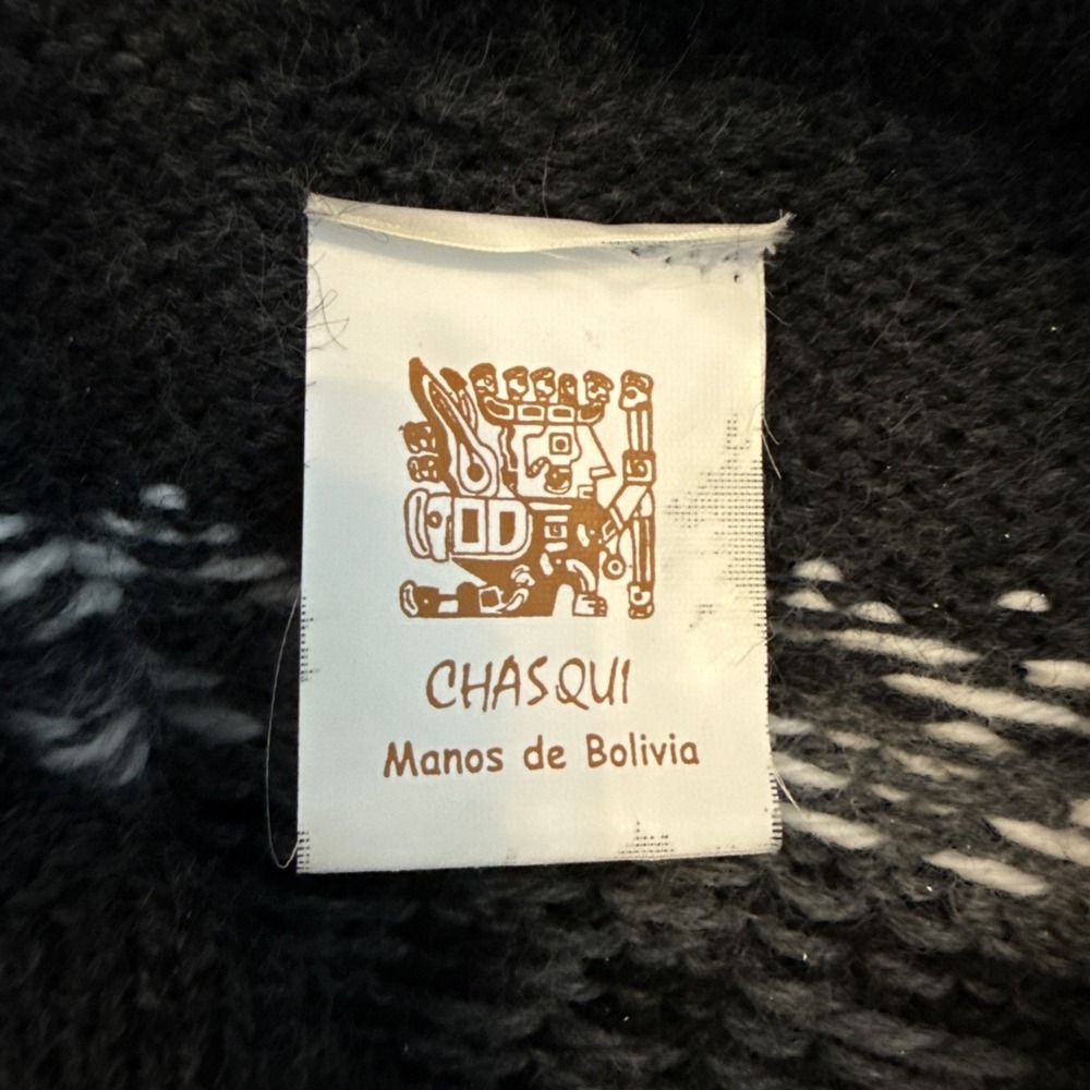 Chasqui Sweater Full Zip Gray Size M Alpaca Bolivia Fair Isle Nordic Hand Knit - Picture 8 of 11